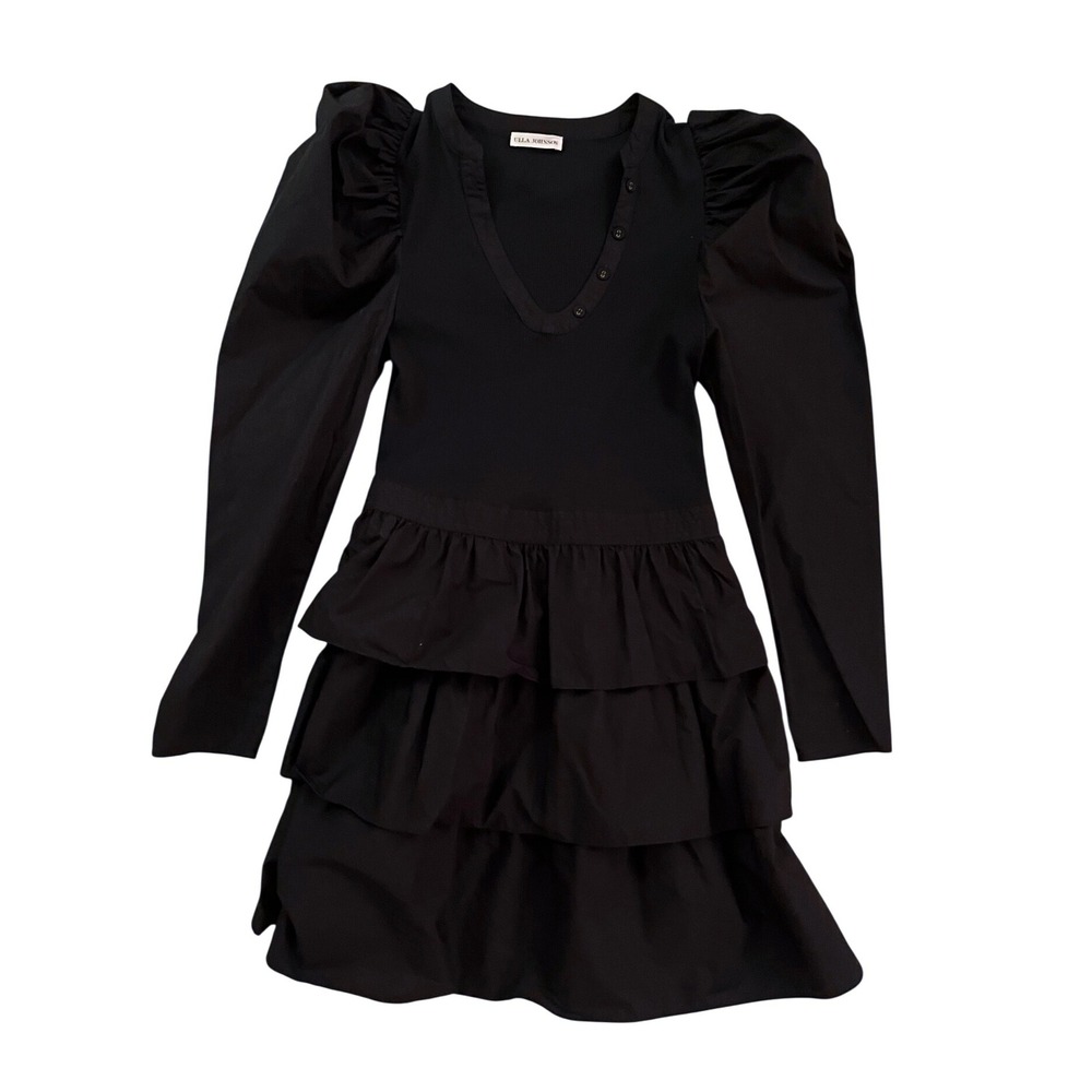 Ulla Johnson Women's‎ Amiri Black Puff Sleeve Tiered Ruffle Mini Dress- Size S - Picture 5 of 12
